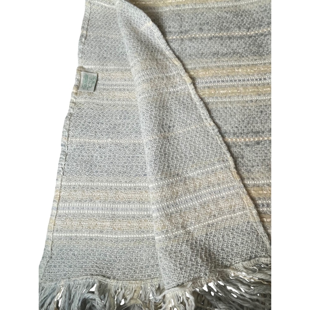 The Weave O the Irish Mohair Blend Striped Fringed Throw Blanket Made in Ireland - Picture 3 of 8
